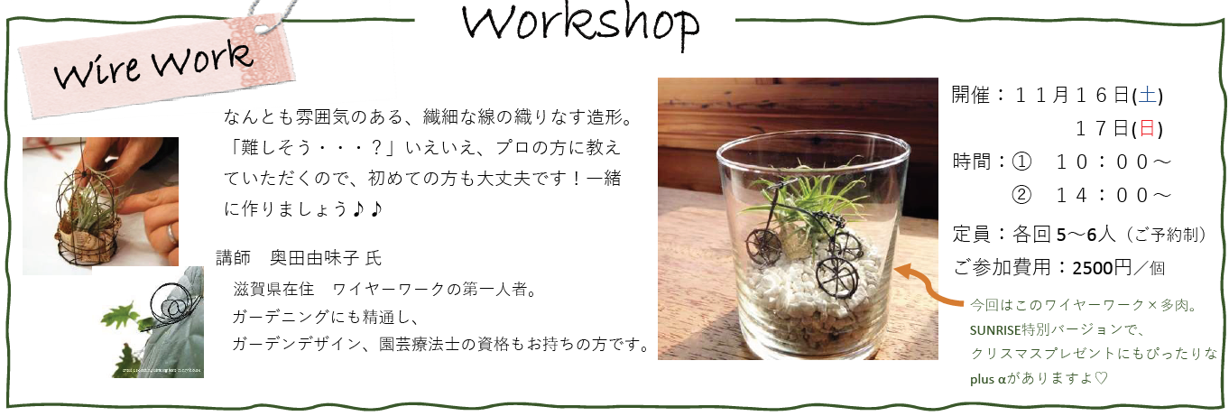 11月16日(土)17日㈰　workshopのお知らせ